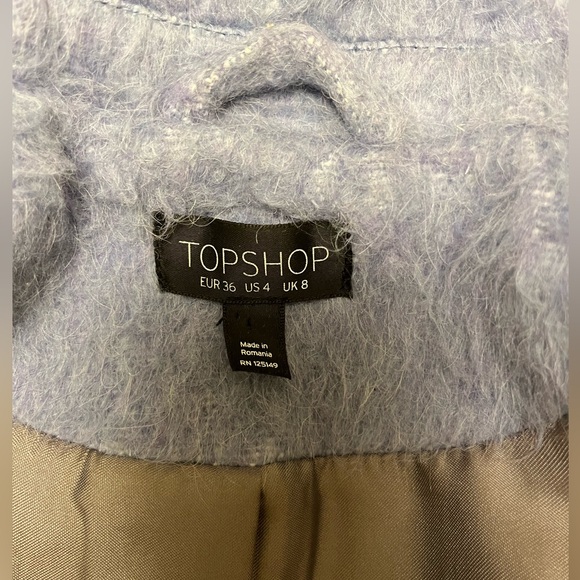 TOPSHOP pale blue/lavender fuzzy coat - Picture 3 of 7